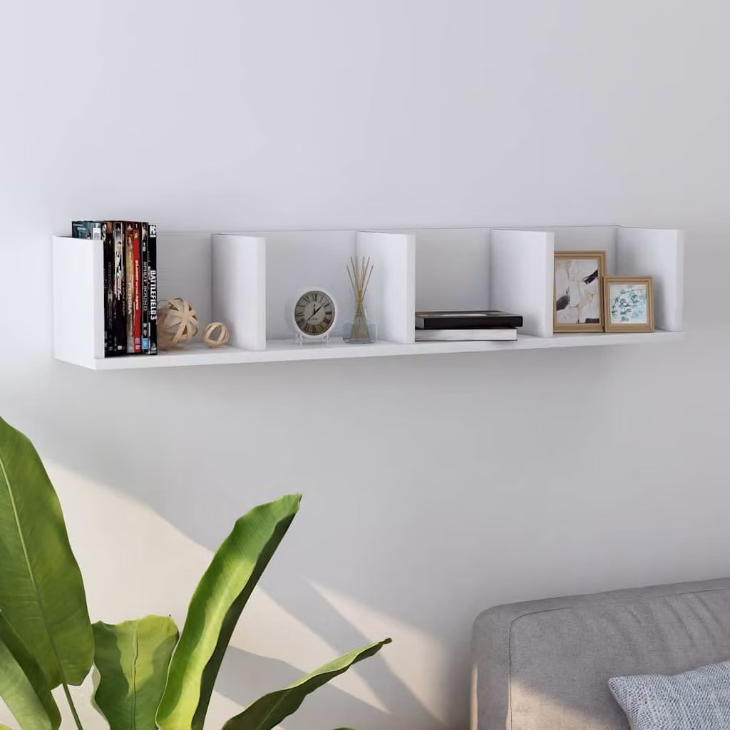 Scaffale porta CD da parete vidaXL Bianco in legno MDF L: 100 cm, P: 18 cm, H: 18 cm