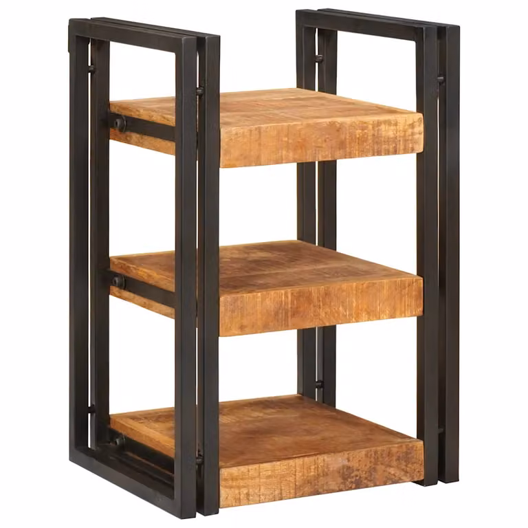 Comodino vidaXL in legno di mango massello e metallo, Marrone e Nero, L: 38 cm, P: 33 cm, H: 58 cm