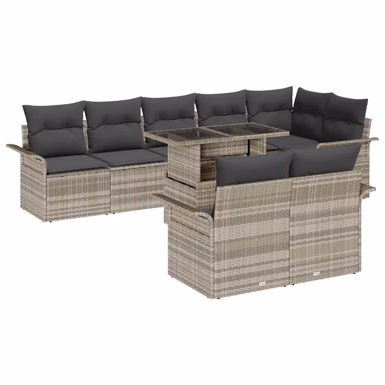 Set Divano da Giardino vidaXL 9 pz a Forma a U Grigio con Tavolino e Cuscini