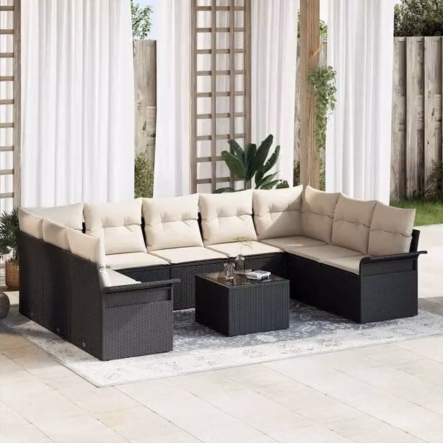 Set Divano da Giardino 10 pz Nero polyrattan 3345527