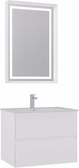 Set mobile lavabo con specchio Nest 71 v2 Hanah Home, Bianco opaco, L: 71 cm, P: 51 cm, H: 55 cm