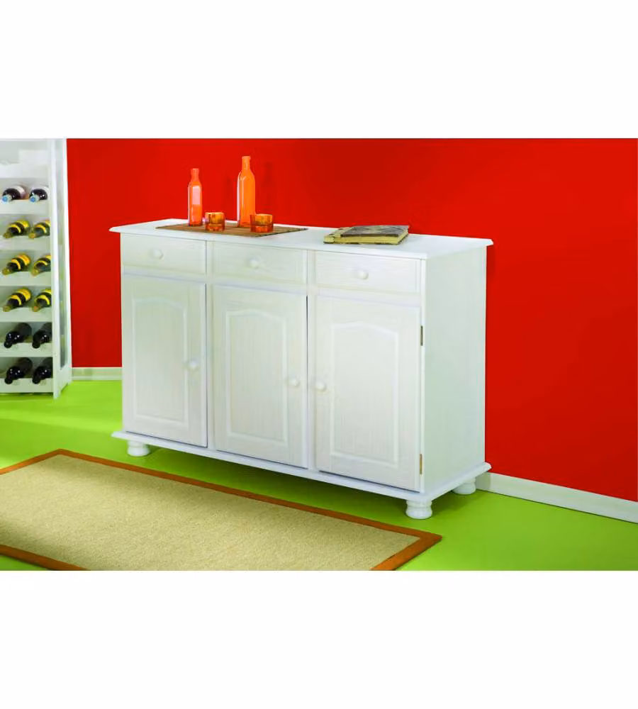 Credenza Livio in Pino Massello Bianco - 130x43x87 cm