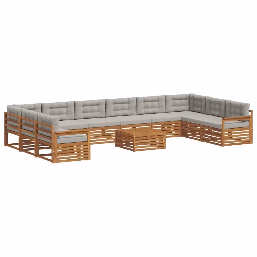 Set di divani da giardino a forma di L con tavolo da caffè vidaXL in legno di acacia e tessuto grigio, 11 pezzi – 2