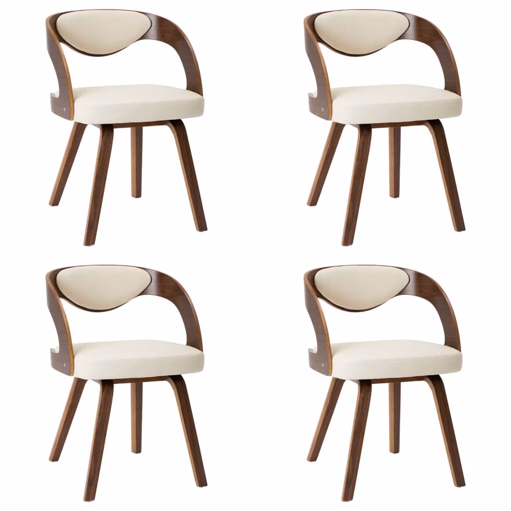 Sedie da Pranzo 4 pz in Legno Curvato e Pelle finta Crema