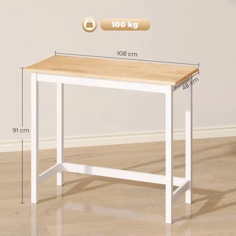 Tavolo da bar moderno WISHDOR in legno di gomma, ideale per 2 persone, L: 108 cm, P: 48 cm, H: 91 cm, colore bianco e marrone – 2