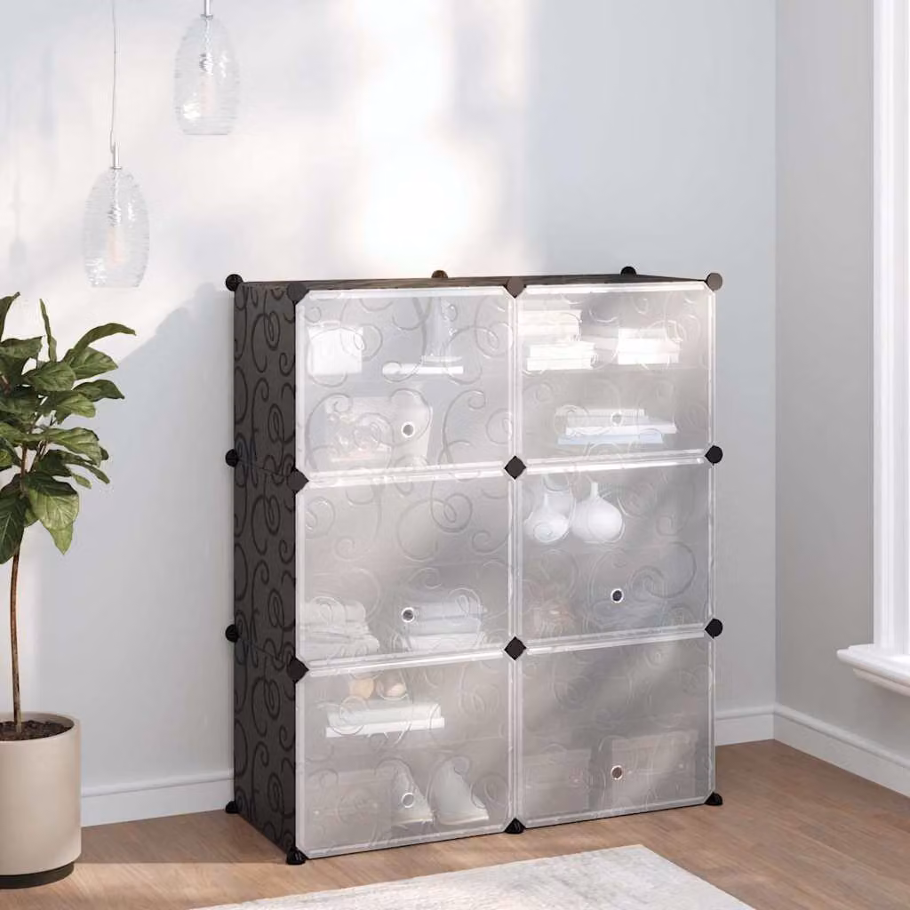 Scarpiera moderna vidaXL nera con ante in vetro e ripiani piatti L: 84,5 cm, P: 31,5 cm, H: 93,5 cm