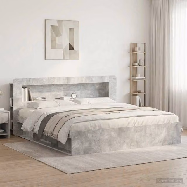 Testata del letto moderna vidaXL in legno ingegnerizzato grigio con ripiano integrato – 1