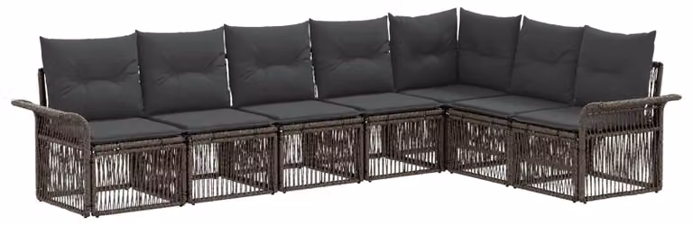 Set da giardino composto da 7 pezzi, colore grigio, realizzato in rattan sintetico