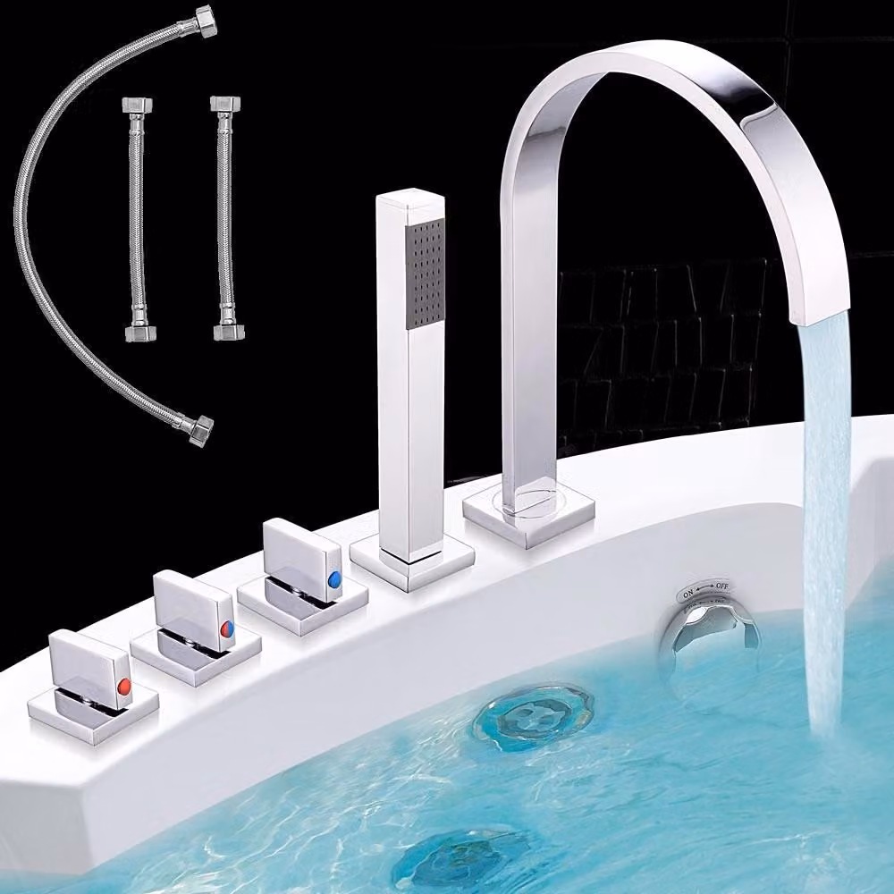Rubinetto per vasca da bagno a 5 fori con doccetta manuale e rubinetto cromato