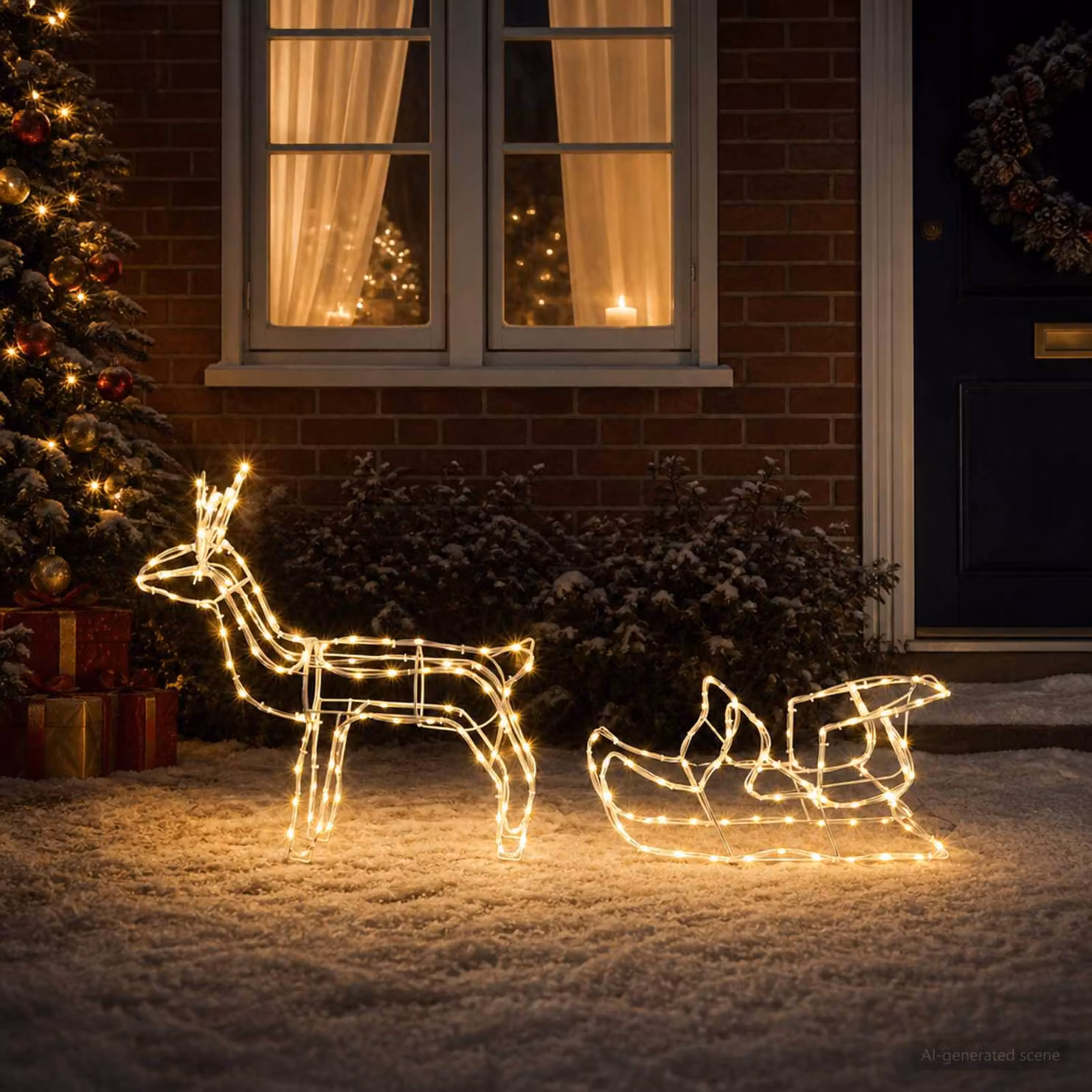 vidaXL Decorazione natalizia con renna e slitta LOVIISA 240 LED