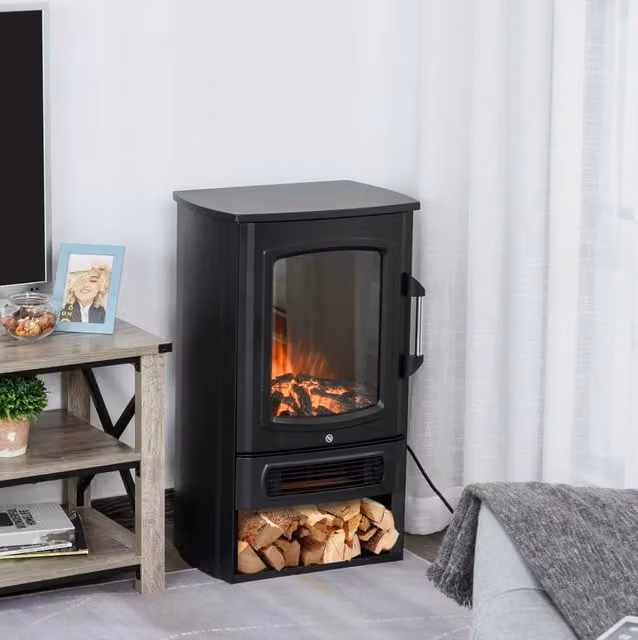 Caminetto elettrico ULEVR 44,5x32,1x74 cm con effetto fiamma realistico, 1000/2000 W e regolazione temperatura, nero