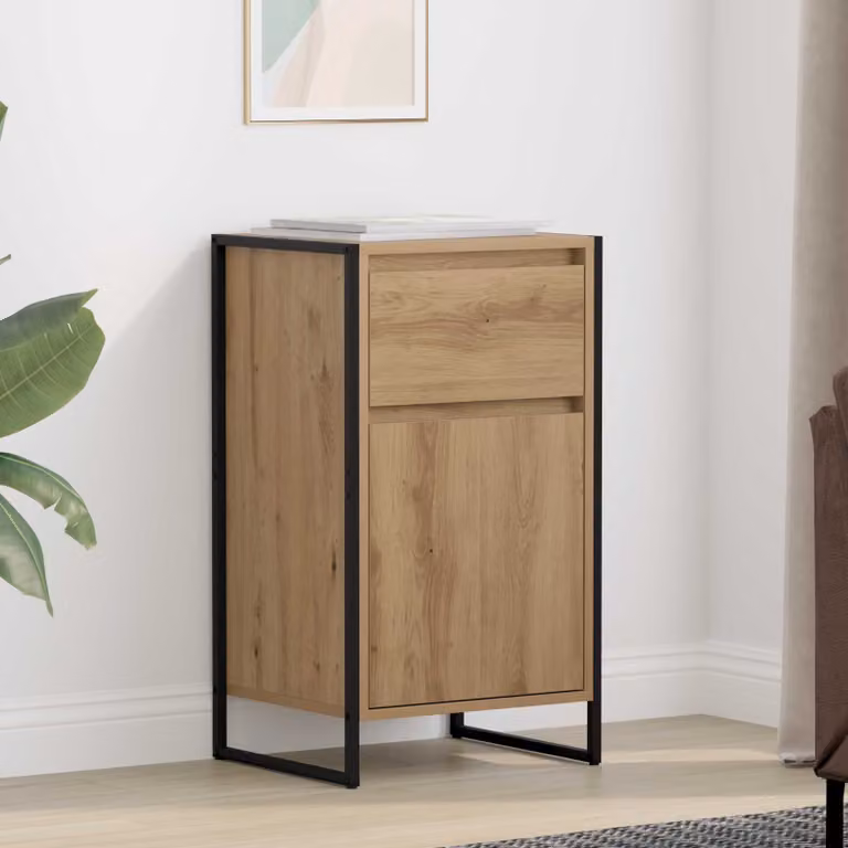 Credenza in stile industriale vidaXL in legno e metallo color rovere, L: 43 cm, P: 36 cm, H: 75,5 cm