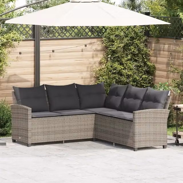 Divano a Forma di L con Cuscini in Polyrattan Grigio 365416