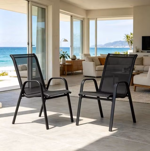 Set di 2 sedie da giardino impilabili in metallo e poliestere grigio scuro