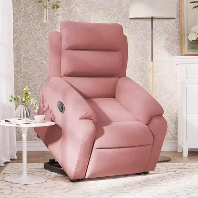 Poltrona Alzapersona Reclinabile Elettrica vidaXL in Velluto Rosa con Braccioli e Supporto per Senior