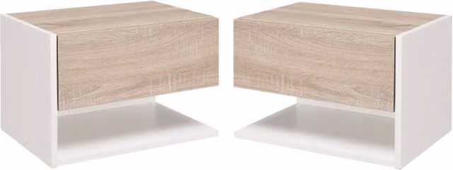 Comodino Sospeso Set 2 Pezzi con Cassetto ¨C Xylo ¨C Rovere e Bianco 46x30x30cm