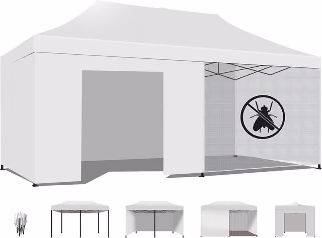 Taman Tenda / Gazebo Per Giardino 3X6 Impermeabile Tendone Pieghevole Per Fiere E Mercati Con Teli Laterali Colore Bianco