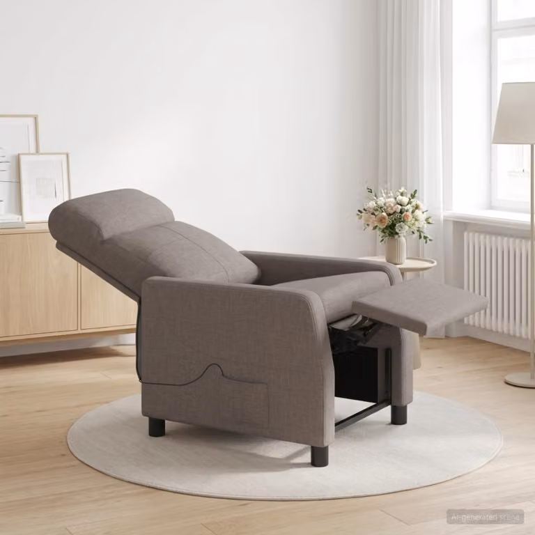 Poltrona relax reclinabile vidaXL in tessuto beige e grigio con braccioli e struttura in schiuma e materiali misti