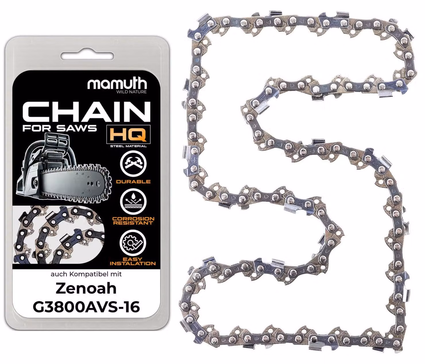 Catena per motosega, lunghezza 35 cm, spessore 1,3 mm, passo 3/8", modello 52 TG, compatibile con Zenoah G3800AVS-16