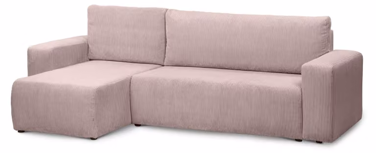 Divano a tre posti con funzione letto, modello Kingi, color rosa tenue