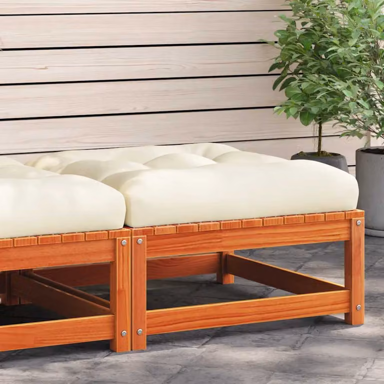 vidaXL Poggiapiedi da Giardino in Legno di Pino Cerato con Cuscini Marrone e Beige