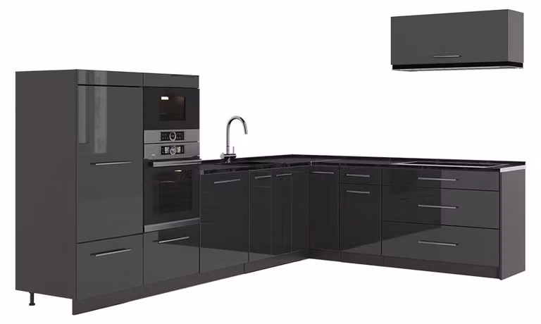 Cucina angolare completa Vicco Fame-Line Antracite lucido/Antracite 327 x 227 cm, PL Antracite, Model 64352