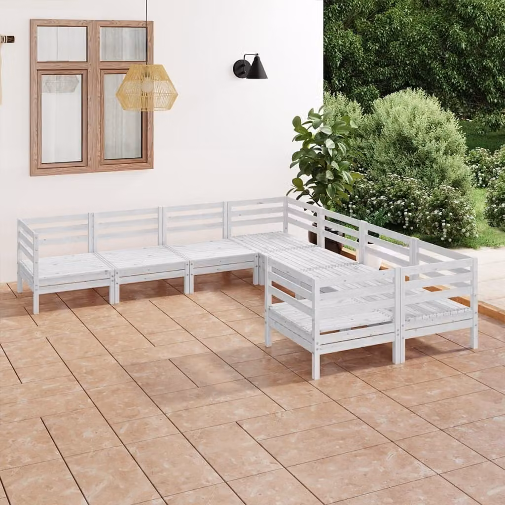 The Living Store Set salotto da giardino 8 pezzi in pino massiccio bianco