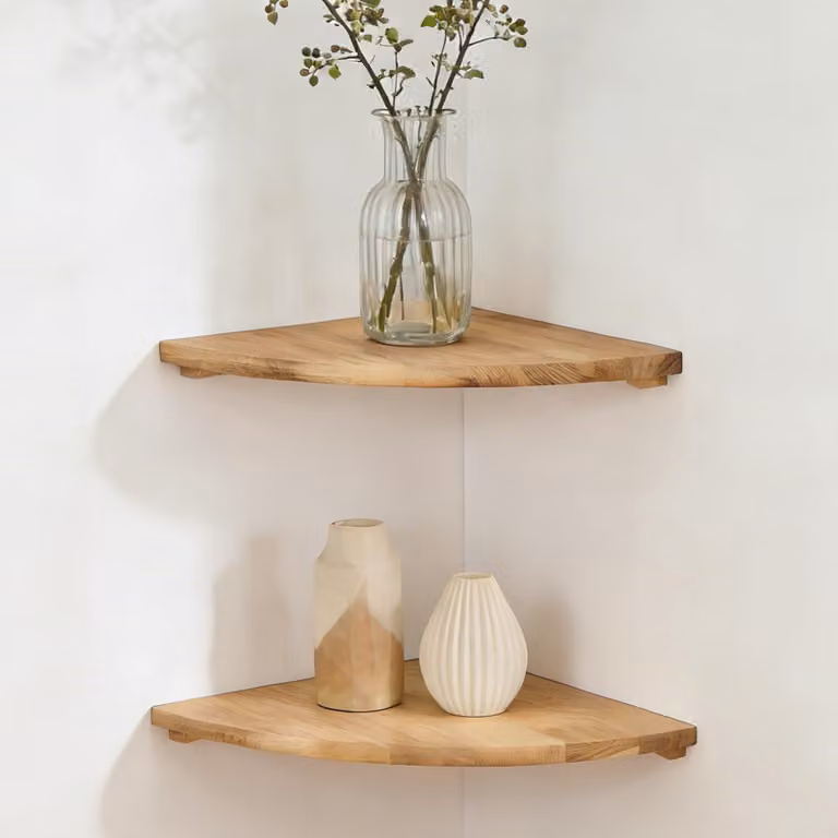 Mensole a parete in legno massello, set da 2, con bordi arrotondati, 30x30 cm, ideali per il soggiorno