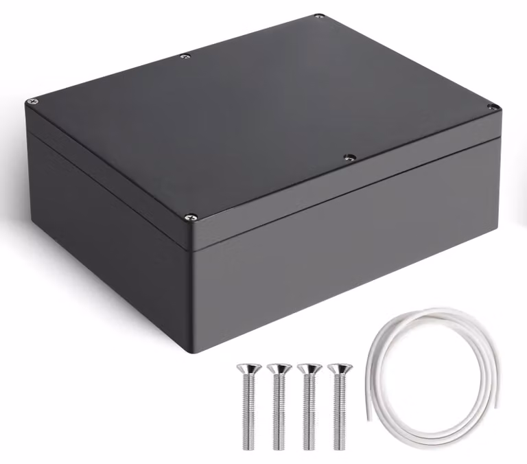 Scatola di derivazione, nera, impermeabile, grado di protezione IP65, contenitore per elettronica, scatola di connessione, da incasso, dimensioni 263 x 182 x 95 mm