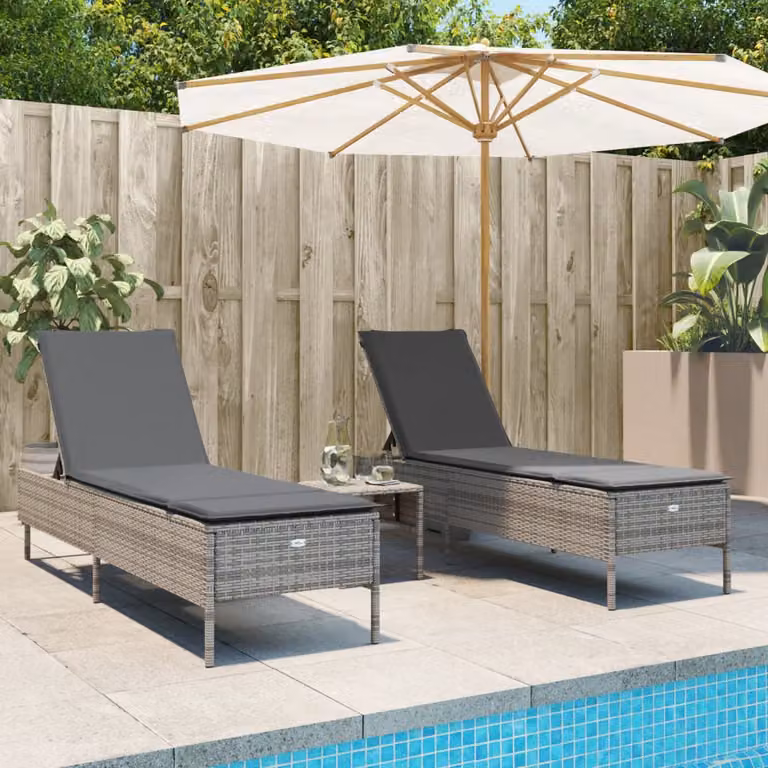 Set di 2 lettini prendisole vidaXL in polyrattan grigio con cuscini regolabili e resistenti alle intemperie