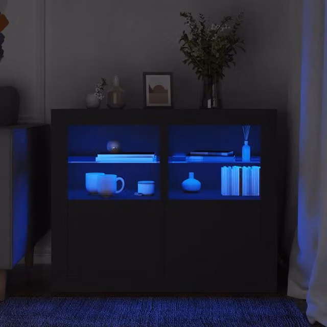 Set di 2 armadietti moderni vidaXL con luci LED integrate in legno e vetro, colore nero opaco, da appendere alla parete