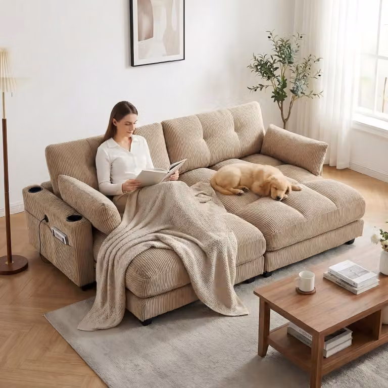 Divano letto LVHOM con USB e portabicchieri, divano a 2 posti, poltrona reclinabile con tasche laterali, poltrona lounge da pavimento, schienale regolabile, kaki