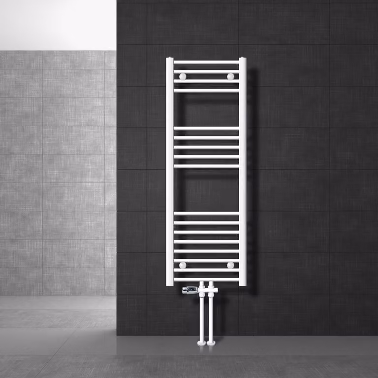 LuxeBath Radiatore da bagno attacco centrale 400 x 1200 mm Bianco diritto con termostato e set di collegamento attraverso il pavimento Bianco - Radiatore, senza elemento riscaldante