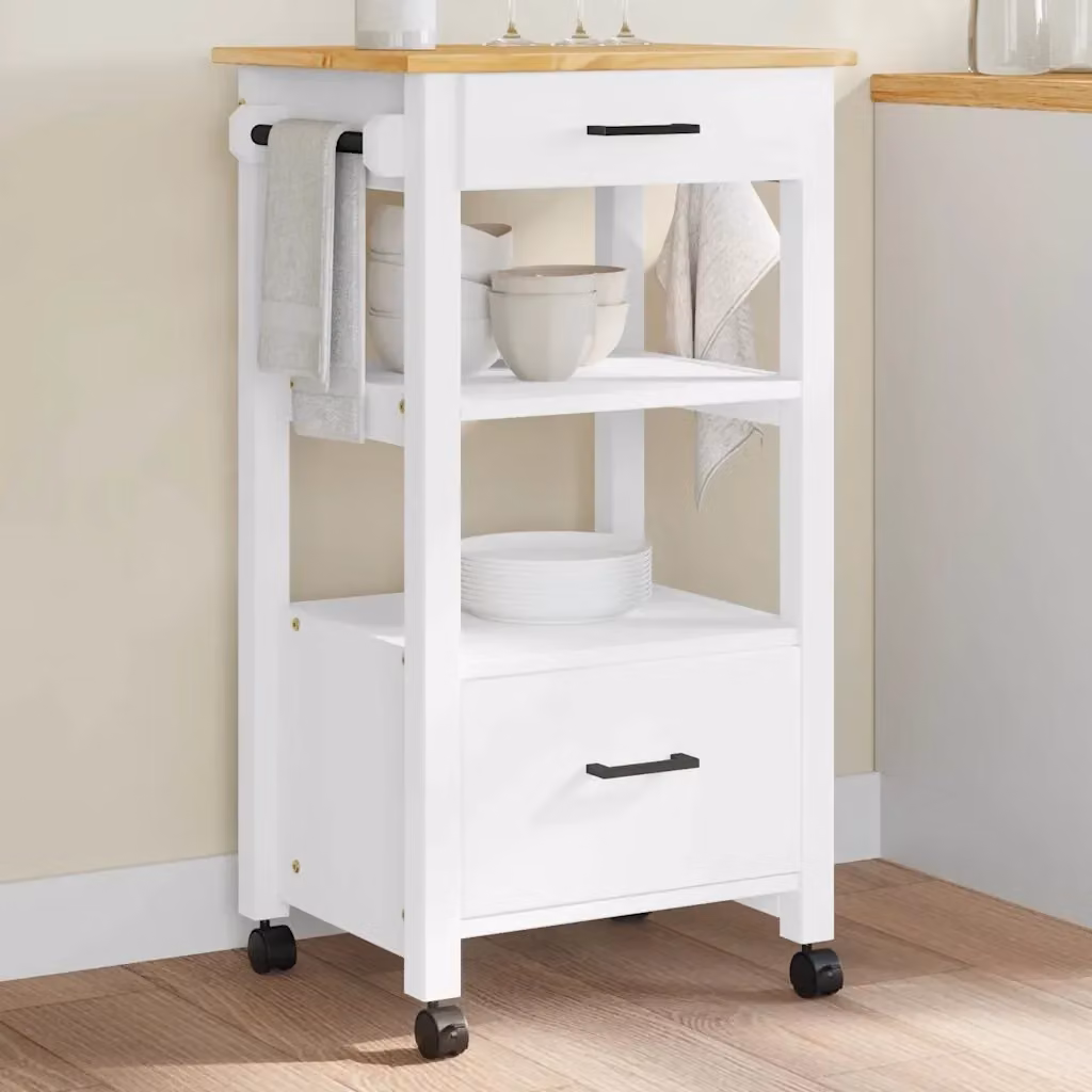 Carrello da Cucina MONZA in Legno Massello di Pino Bianco e Marrone con Ruote L/P/H: 48 x 40 x 88,5 cm – 2