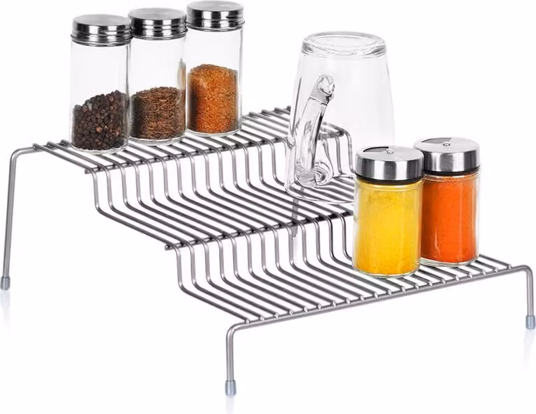 Scaffale da cucina - 28x26x11 cm - Antiscivolo - Metallo - Organizer cucina a 3 ripiani grigio