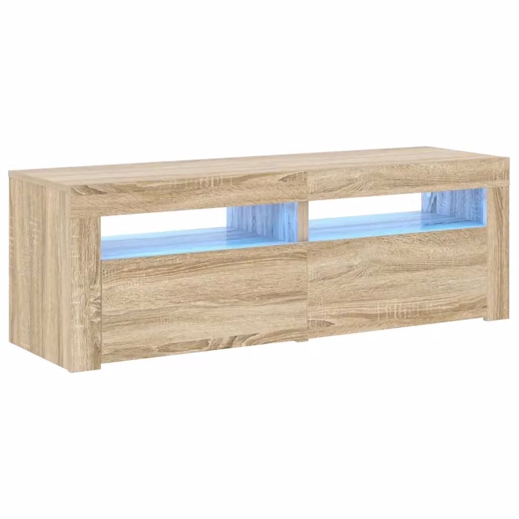 Mobile Porta TV Moderno vidaXL con Luci LED Integrate in Rovere, Colore Marrone, L/P/H: 120 x 35 x 40 cm – 2