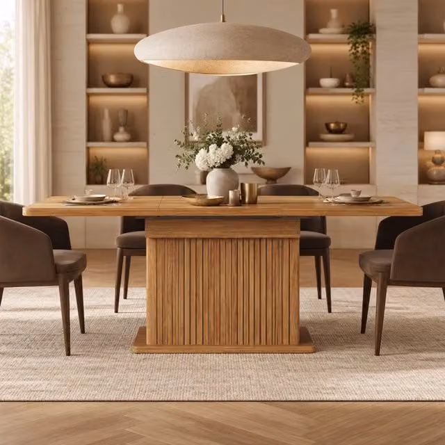 Tavolo da pranzo allungabile 120-160x80 cm con vano contenitore in MDF marrone