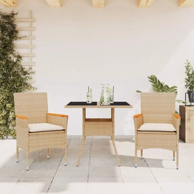 Set da Pranzo da Giardino 3 pz con Cuscini Polyrattan e Vetro 3278707