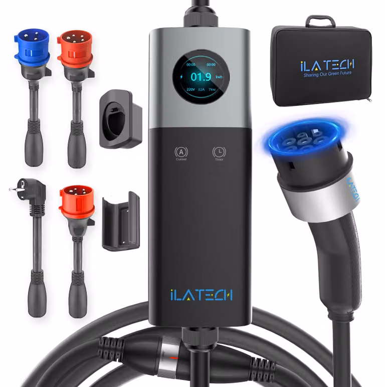 Cavo di ricarica per auto da 22 kW, trifase - con connettore di tipo 2 - lunghezza del cavo: 5 metri - stazione di ricarica da parete portatile - caricabatterie per veicoli elettrici - sicuro e resistente