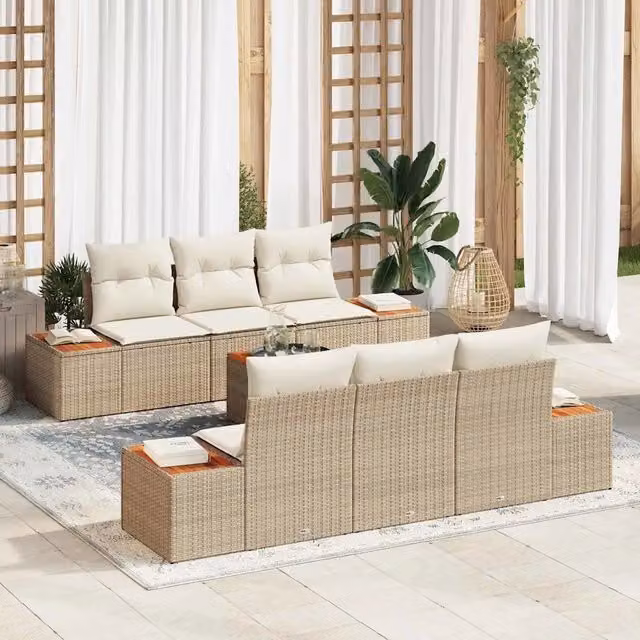 Set Divano da Giardino 7 pz Beige Poly Rattan 3356701