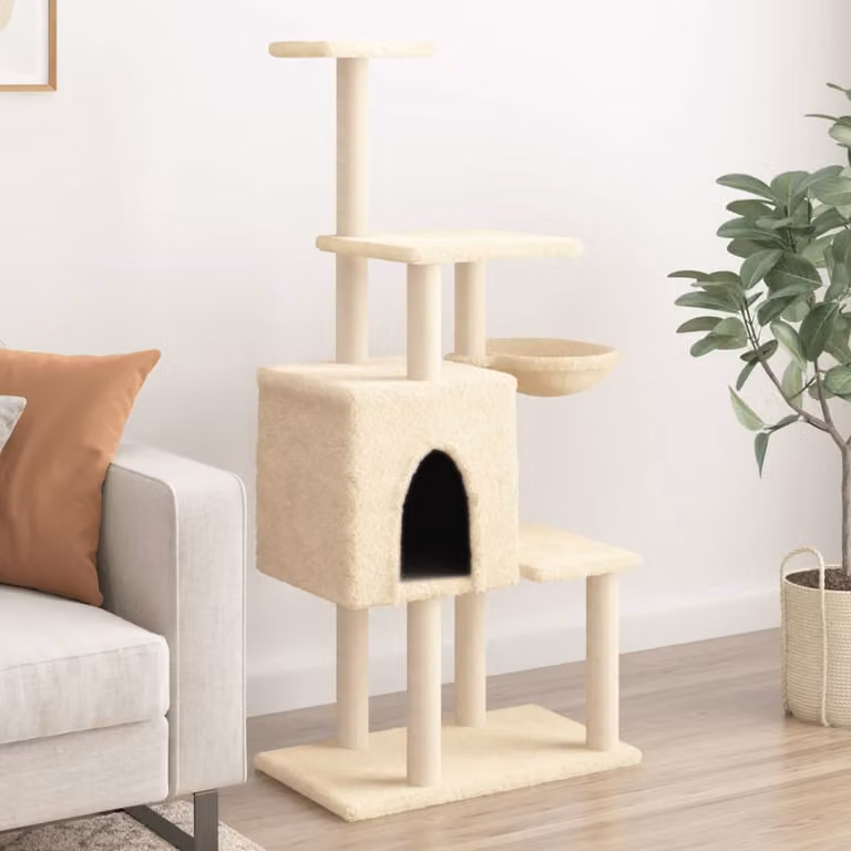 Albero per gatti vidaXL con tiragraffi in sisal e amaca, colore beige, Altezza: 131 cm