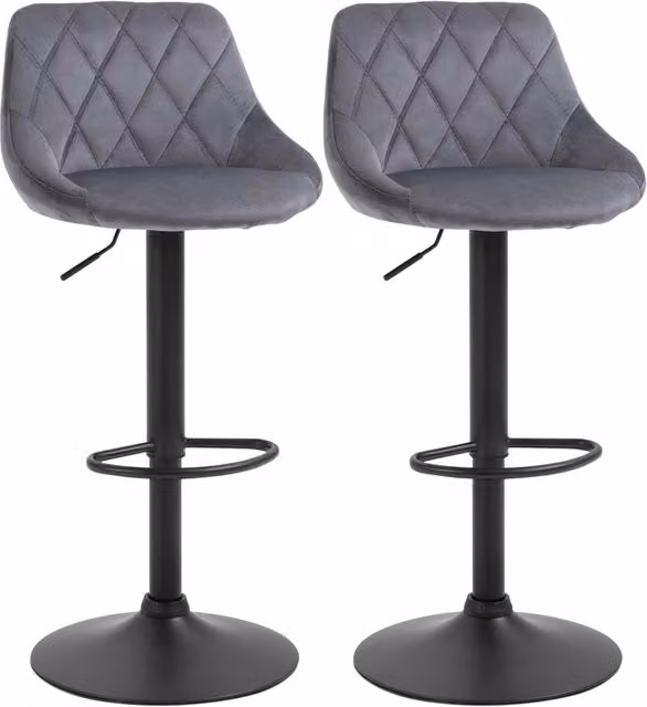 Set di 2 sgabelli da bar regolabili Zephmum in finta pelle e metallo, grigio e nero, L/P/H: 46 x 48 x 83-104 cm