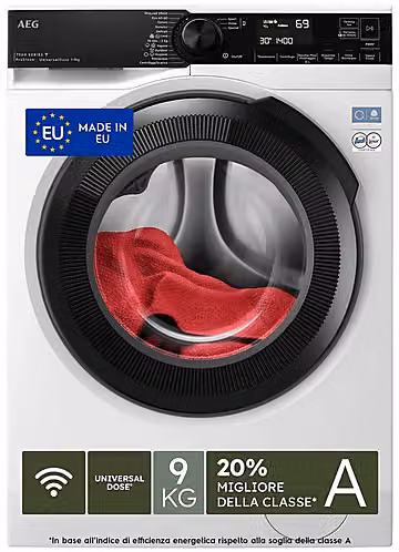 AEG LR7FH94VY Lavatrice a Caricamento Frontale 9 kg 1400 rpm Classe A con Wi-Fi e Programmi a Vapore, Bianco, H 84,7 cm x L 59,6 cm x P 57,2 cm