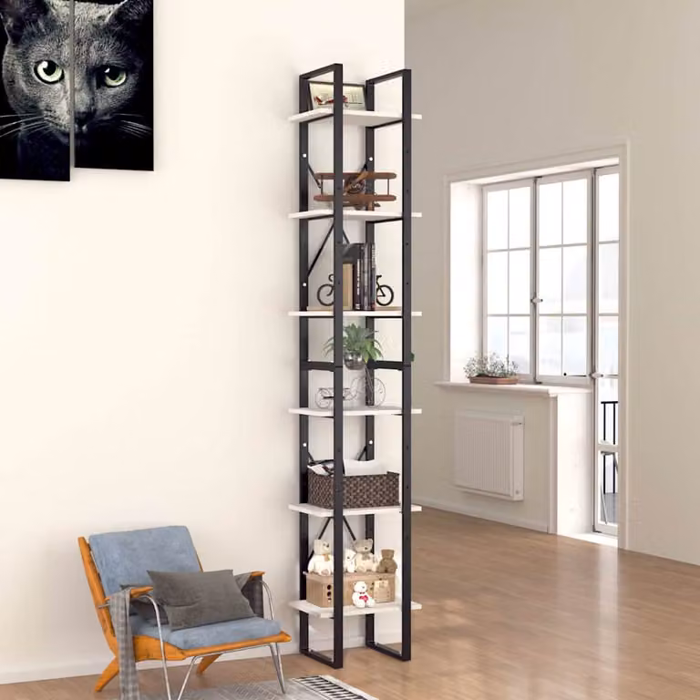 Libreria industrial vidaXL a 6 ripiani in stile moderno, colore bianco, L 40 cm x P 30 cm x H 210 cm