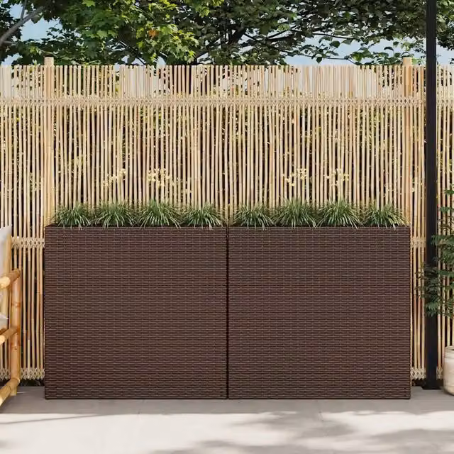 vidaXL Set di 2 Letti Rialzati da Giardino con 4 Vasi in Polyrattan Marrone