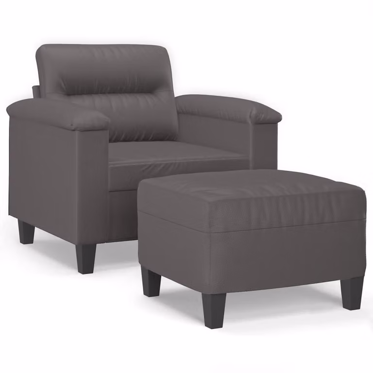 Poltrona con Poggiapiedi Grigio 60 cm in Pelle finta