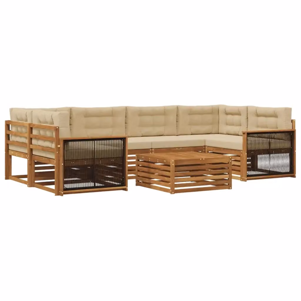Set di divani da esterno vidaXL in legno di acacia con tavolino e cuscini, colore beige e sabbia – 2