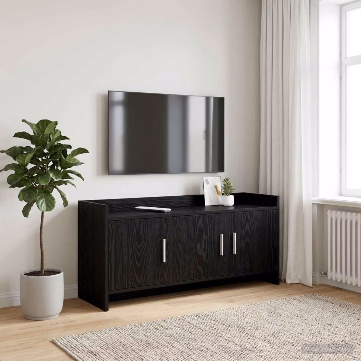 Mobile TV vidaXL moderno in legno e metallo nero e rovere, L 102 x P 33 x H 47 cm