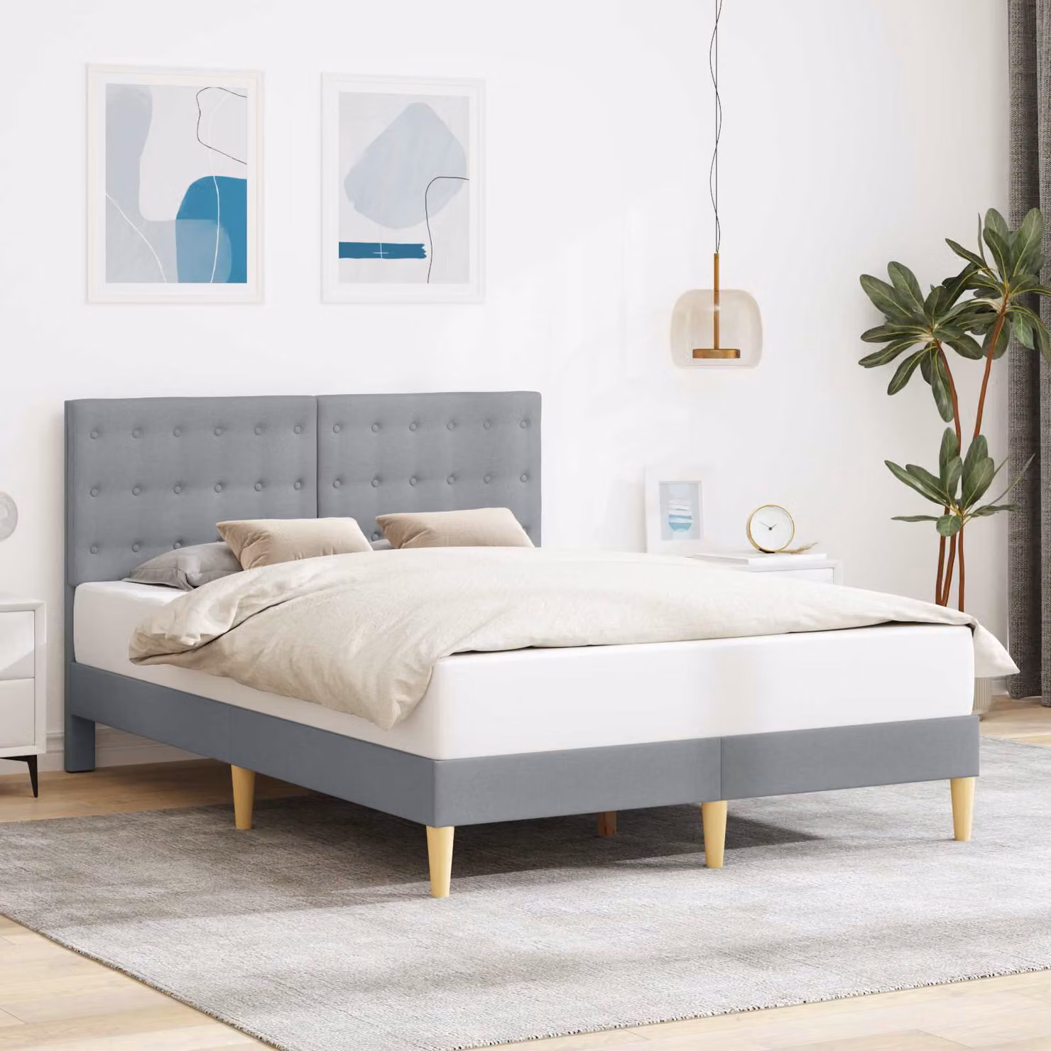 Struttura del letto imbottita vidaXL in tessuto grigio, L 140 x P 190 cm