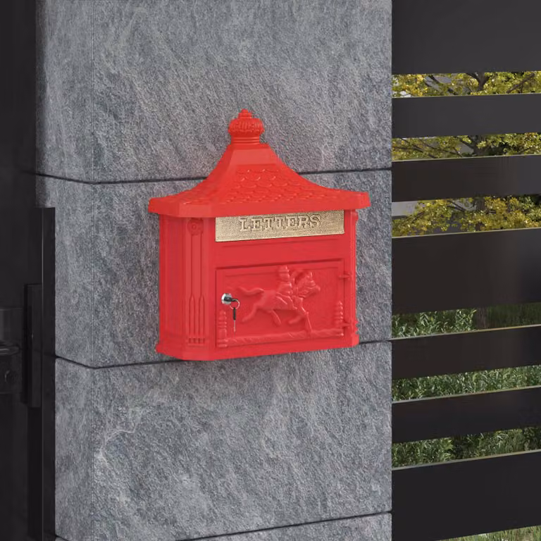 Cassetta Postale da Muro con Porta vidaXL, Rosso, L 40,5 cm x P 16 cm x H 45 cm